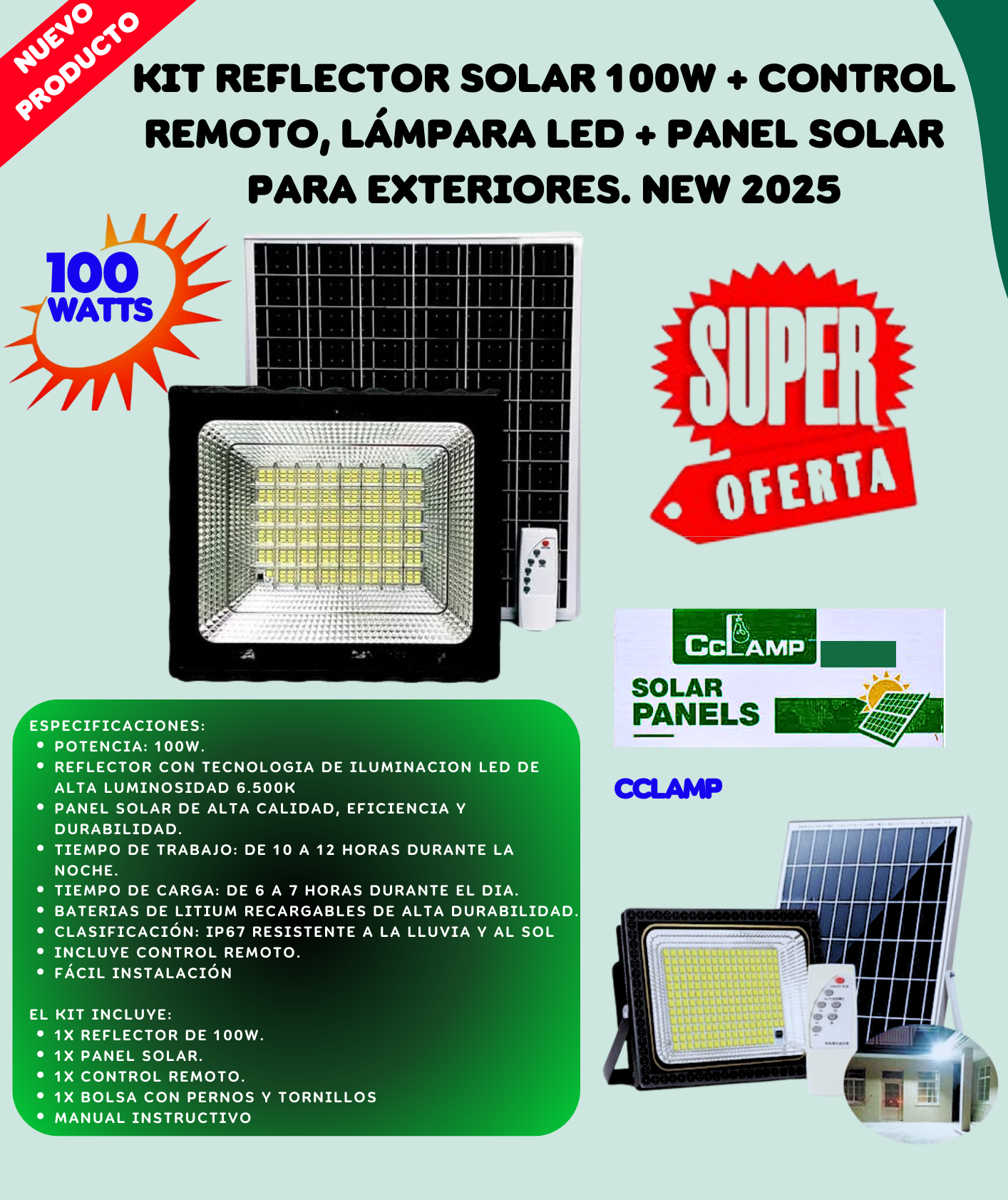 Miniatura 1 de Kit Reflector Solar 100W + Control CLamp